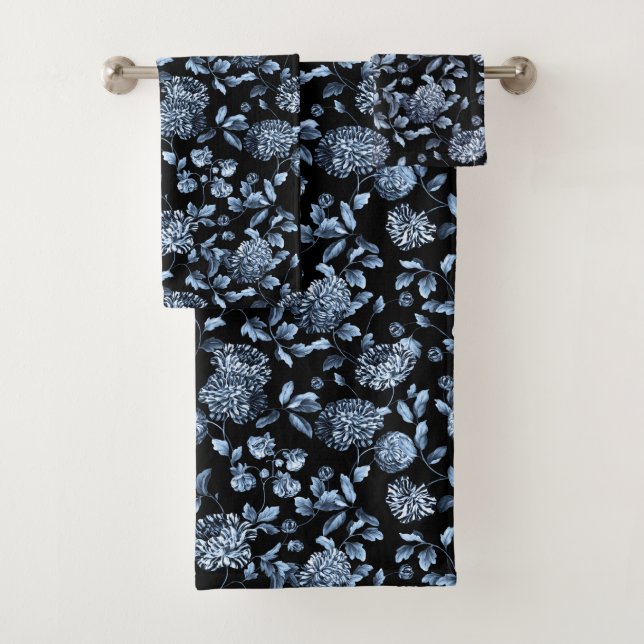 Conjunto De Toalhas Floral Azul Negra Dramático (Insitu)
