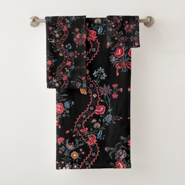 Conjunto De Toalhas Floral Boêmia Negra Colorida (Insitu)