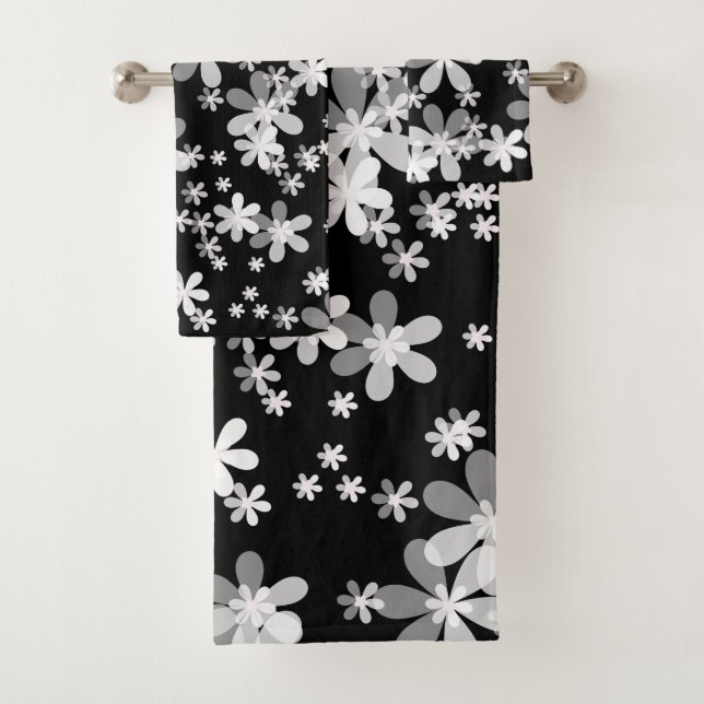 Conjunto De Toalhas floral branco preto (Insitu)