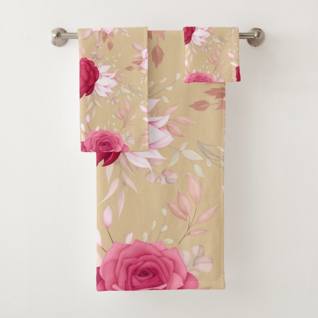 Conjunto De Toalhas floral cor-de-rosa marrom (Insitu)