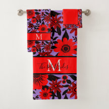 Floral da selva, vermelha, preta e púrpura, monogr