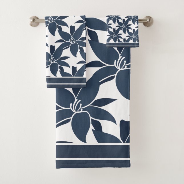 Conjunto De Toalhas Floral Dahlia Azul e Branco (Insitu)