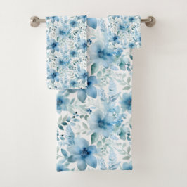 Conjunto De Toalhas Floral de Cor de Água Azul