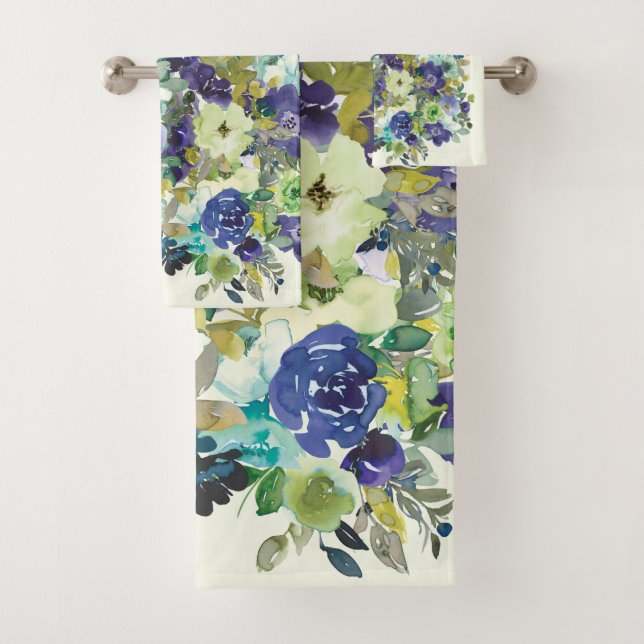Conjunto De Toalhas Floral de Cor Verde Azul marinho (Insitu)