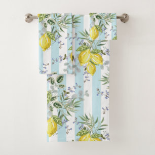 Conjunto De Toalhas Floral de Limão Italiano com Listras Mediterrâneo