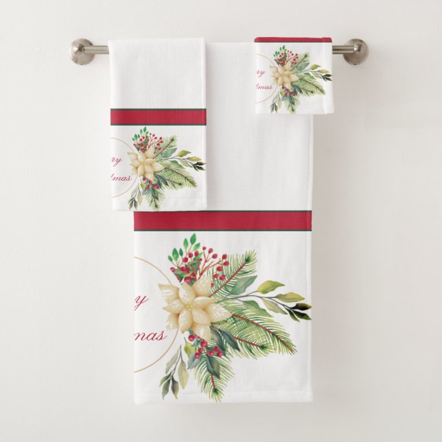 Conjunto De Toalhas Floral de Natal vintage (Insitu)
