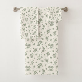 Conjunto De Toalhas Floral Delicado Neutro Beige Sage Cottagecore