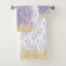 Conjunto De Toalhas Floral Elegante Dourado e Lavanda