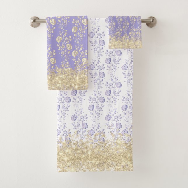 Conjunto De Toalhas Floral Elegante Dourado e Lavanda (Insitu)