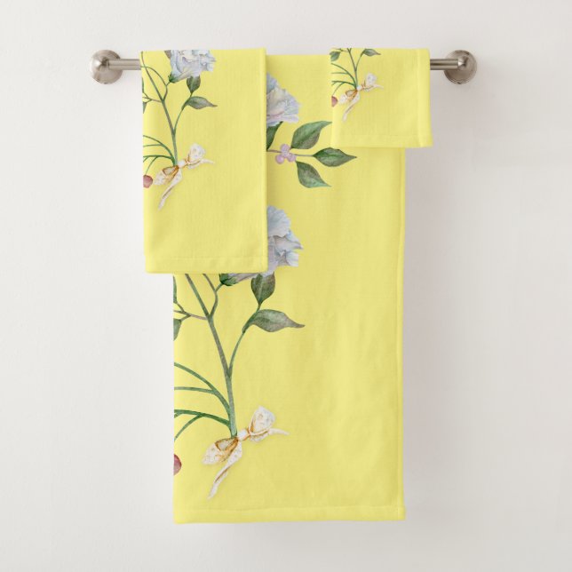 Conjunto De Toalhas Floral em Amarelo Suave (Insitu)