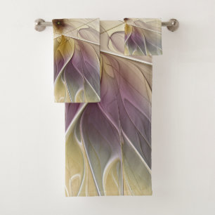 Conjunto De Toalhas Floral Fantasy Dourada Eggplant Abstrato Art Fract