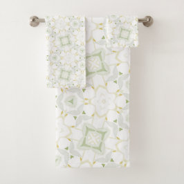 Conjunto De Toalhas Floral Geométrico Neutro Suave
