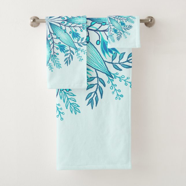 Conjunto De Toalhas Floral Mandala - Turquesa Blue Boho Snowflake (Insitu)