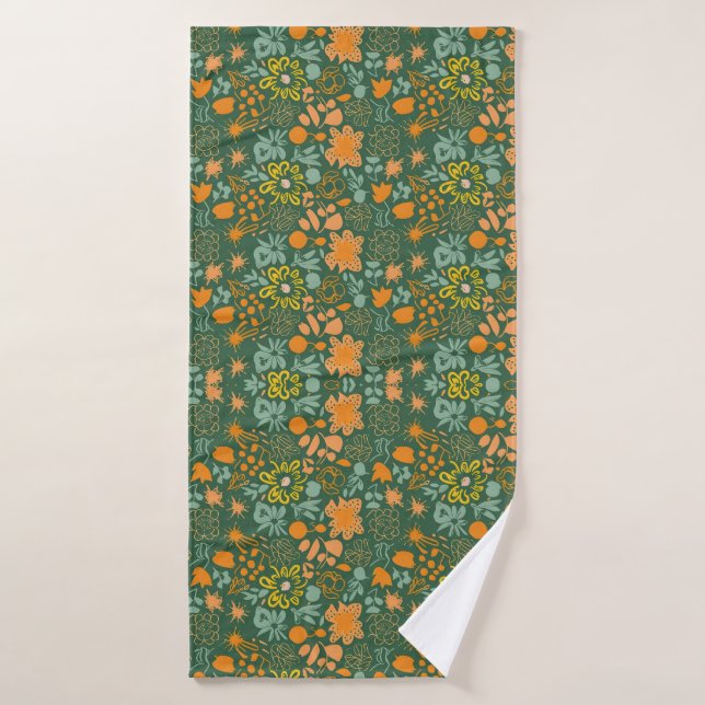 Conjunto De Toalhas Floral pattern on a dark green background  (Toalha de Banho)