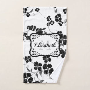 Conjunto De Toalhas Floral Preto e Branco