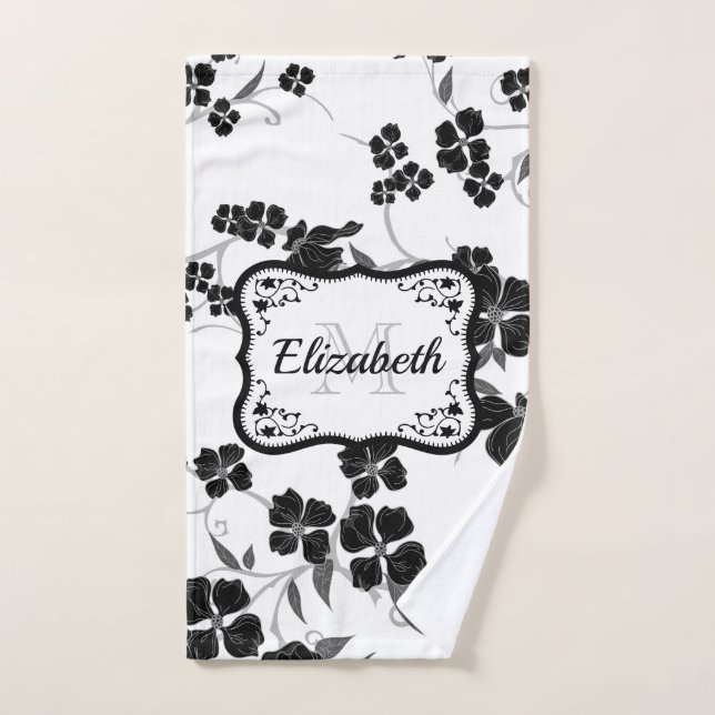 Conjunto De Toalhas Floral Preto e Branco (Toalha de mão)