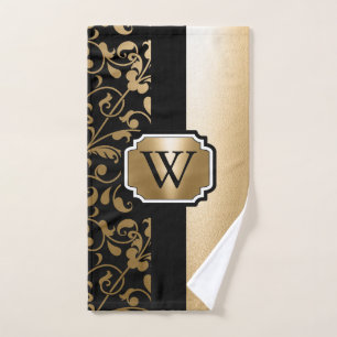 Conjunto De Toalhas Floral Preto e Ouro