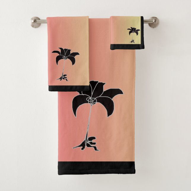 Conjunto De Toalhas Floral Preto Gradiente Rosa Amarelo Pastel  (Insitu)