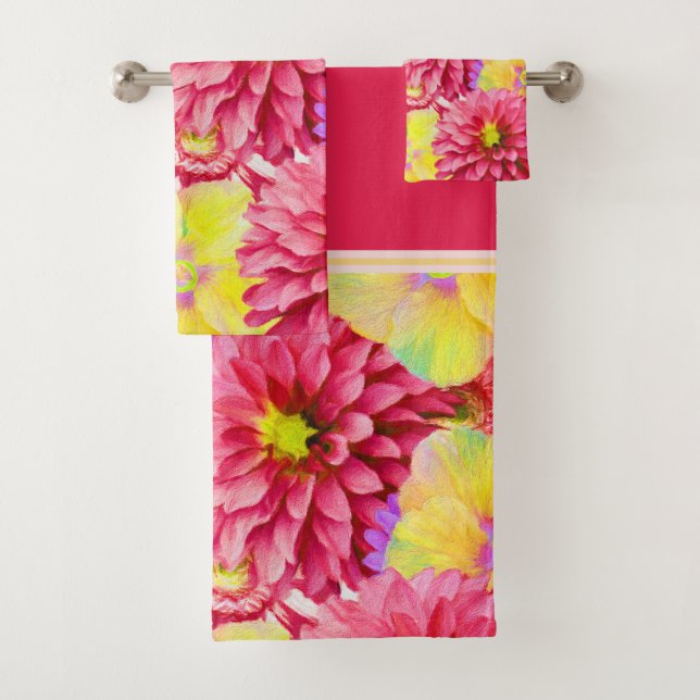 Conjunto De Toalhas Floral Rosa e Amarelo (Insitu)