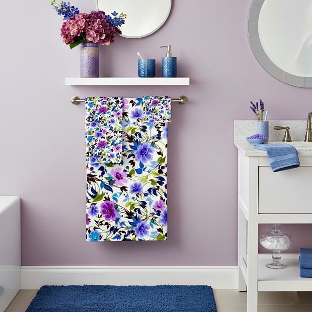 Conjunto De Toalhas Floral roxo e azul (Criador carregado)