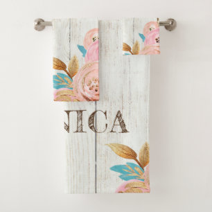 Conjunto De Toalhas Floral rústico personalizado do urso de ursinho