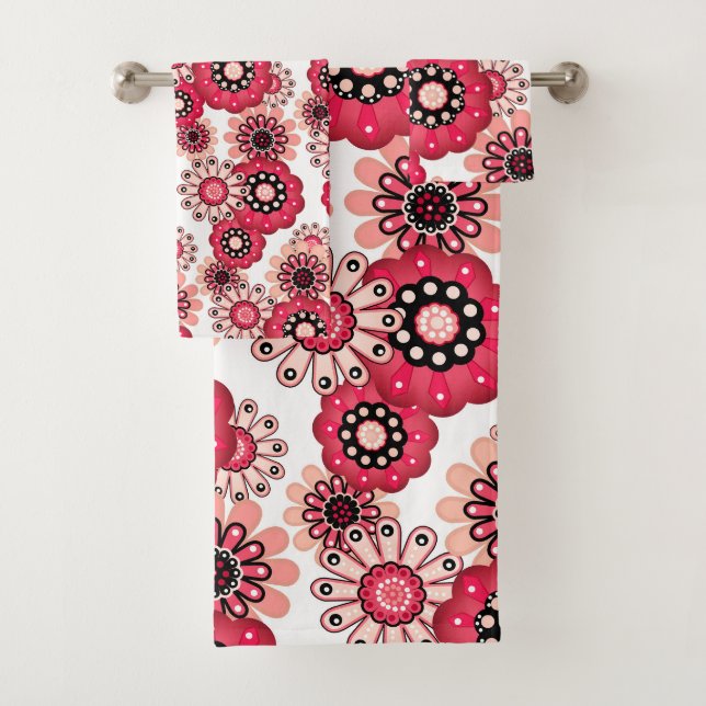 Conjunto De Toalhas Floral rústico retrô vermelho e branco (Insitu)