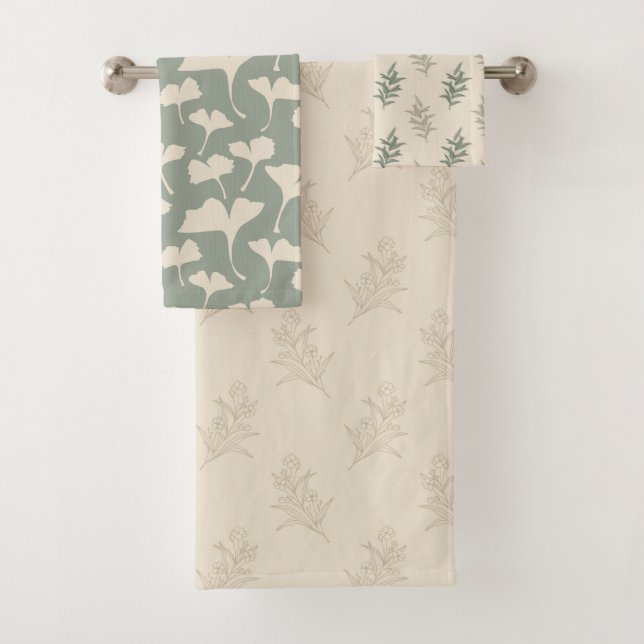 Conjunto De Toalhas Floral Sage Green (Insitu)