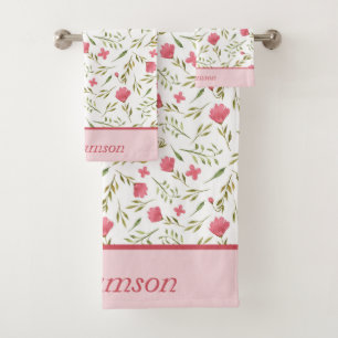 Conjunto De Toalhas Floral Verde Rosa Monograma