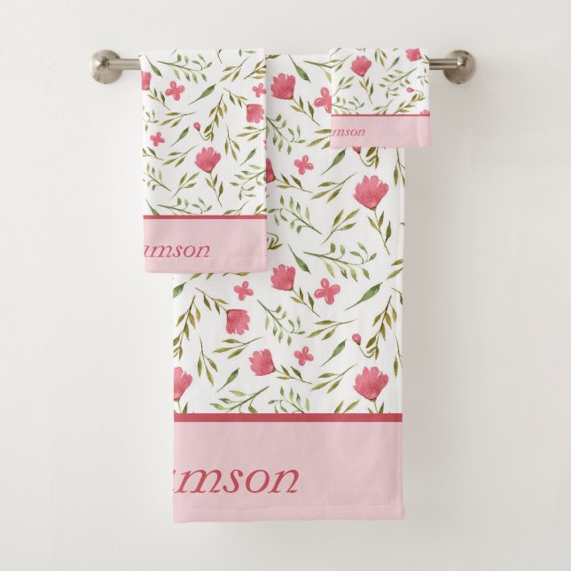 Conjunto De Toalhas Floral Verde Rosa Monogramada (Insitu)