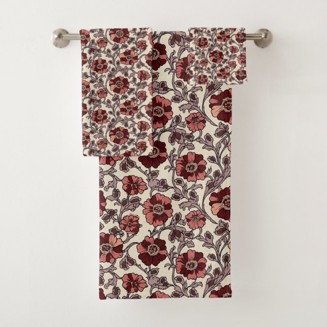 Conjunto De Toalhas Floral Vermelho e Rosa (Insitu)