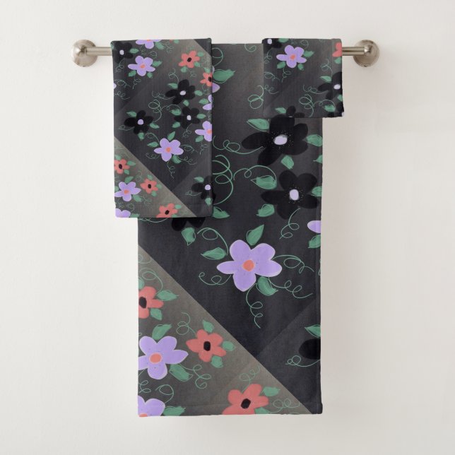 Conjunto De Toalhas Floral Vermelho E Roxo (Insitu)