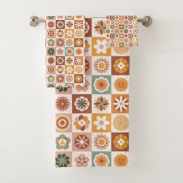 Conjunto De Toalhas Floral Xadrez Groovy Retro