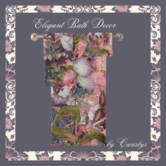 Conjunto De Toalhas Florals Elegante Burgandy Shades com Dourado (Criador carregado)