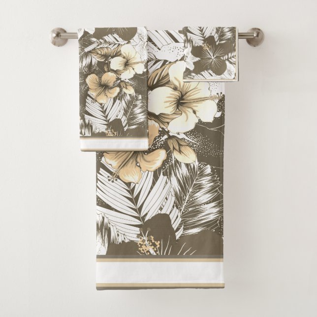 Conjunto De Toalhas Florals Taupe, Ivory, White Blends (Insitu)