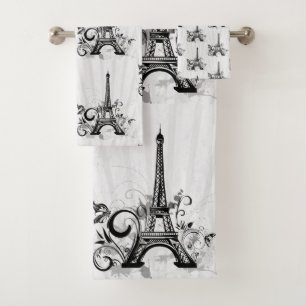 Conjunto De Toalhas Floreio Elegante Branco da Torre Eiffel de Paris