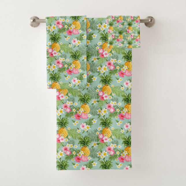 Conjunto De Toalhas Flores & abacaxis tropicais (Insitu)
