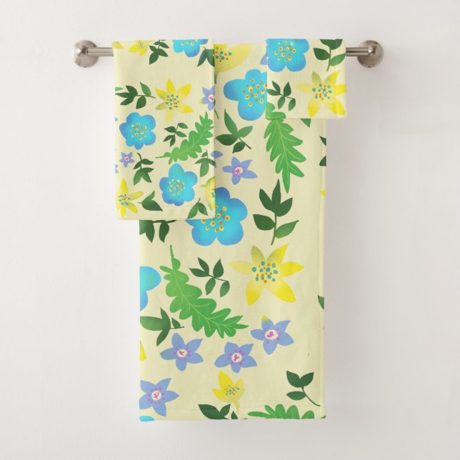 Conjunto De Toalhas flores amarelas e azuis (Insitu)