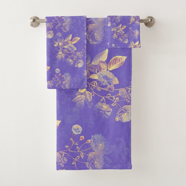 Conjunto De Toalhas Flores Amarelas Em Fundo Roxo (Insitu)