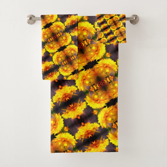 Conjunto De Toalhas Flores Amarelas No Padrão De Abstrato Sol (Insitu)