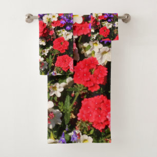 Conjunto De Toalhas Flores anuais roxas, vermelhas, e brancas