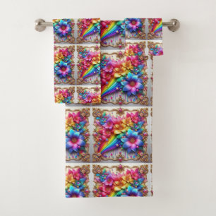Conjunto de Toalhas Flores Arco-Íris Brilho Femini