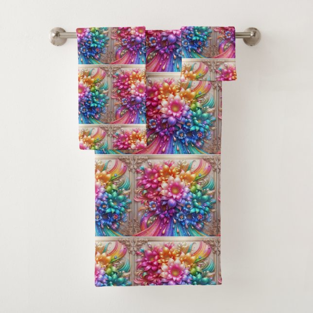 Conjunto de Toalhas Flores Arco-Íris Brilho Femini (Insitu)