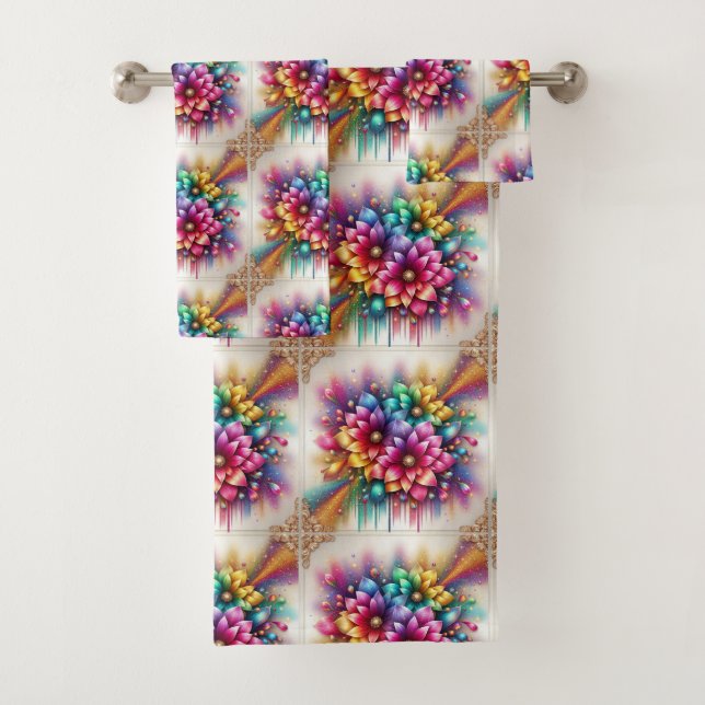 Conjunto de Toalhas Flores Arco-Íris Brilho Femini (Insitu)