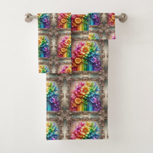 Conjunto de Toalhas Flores Arco-Íris Brilho Femini