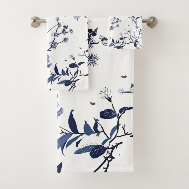 Conjunto De Toalhas Flores azuis (Insitu)