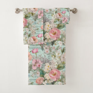 Conjunto De Toalhas Flores Azuis Brancas Flores Chique Floral Vintage