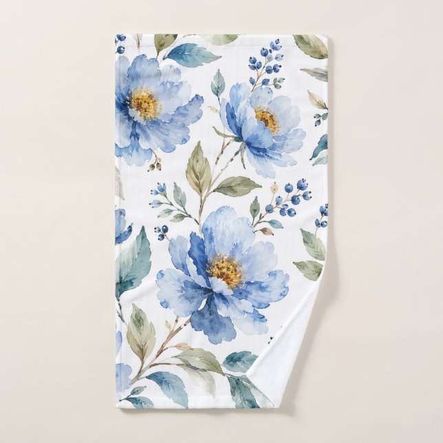Conjunto De Toalhas Flores Azuis Românticas (Toalha de mão)