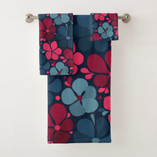 Conjunto De Toalhas flores boho em azul magenta