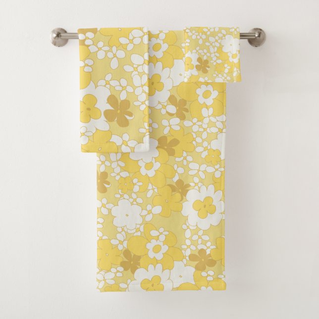 Conjunto De Toalhas Flores bonitas da década de 60 em amarelo (Insitu)