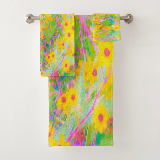 Conjunto De Toalhas Flores bonito Amarelo e Vermelho com Turquesa (Insitu)